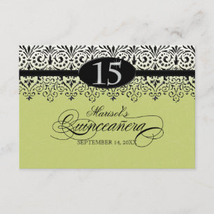 Black n White Lace Look Silver 15th Quinceanera Invitation