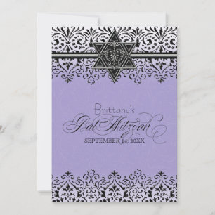 Black n White Lace Look Silver Bat Mitzvah Invite