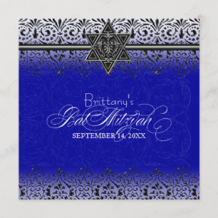 Black n White Lace Look Silver Bat Mitzvah Invite