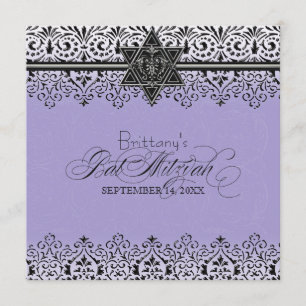 Black n White Lace Look Silver Bat Mitzvah Invite