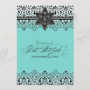 Black n White Lace Look Silver Bat Mitzvah Invite