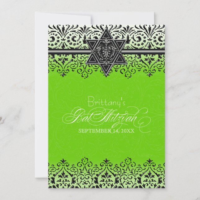 Black n White Lace Look Silver Bat Mitzvah Invite (Front)