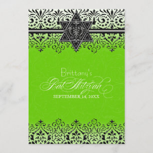 Black n White Lace Look Silver Bat Mitzvah Invite