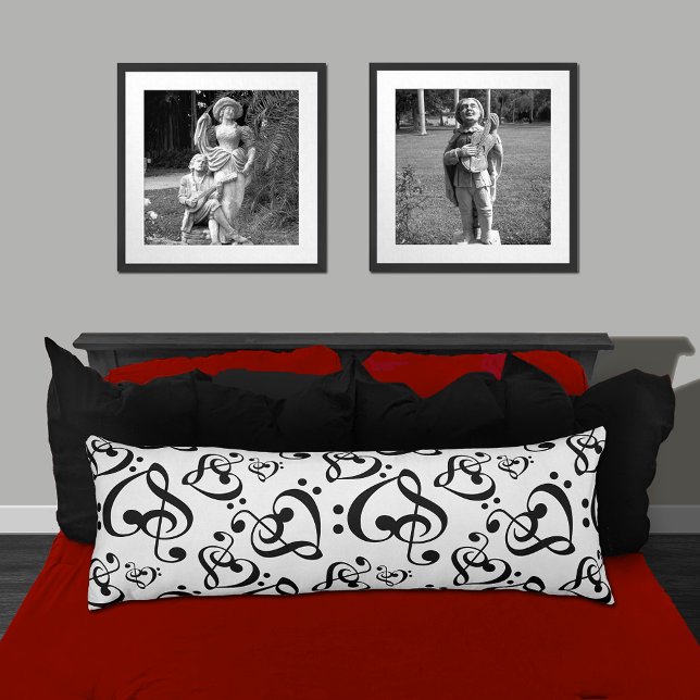 Black N White Music Clef Heart Pattern Double Side Body Cushion (Creator Uploaded)
