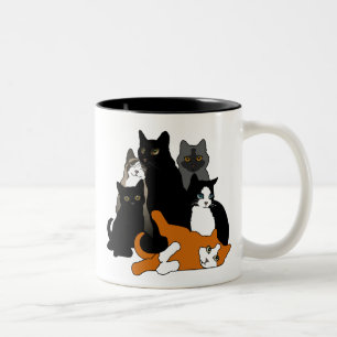 Black 'n' White 'n' Grey 'n' Orange Cats Two-Tone Coffee Mug