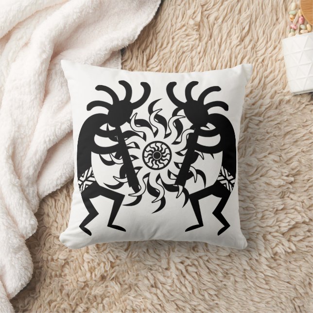 Black N White Southwest Tribal Sun Aztec Kokopelli Cushion (Blanket)
