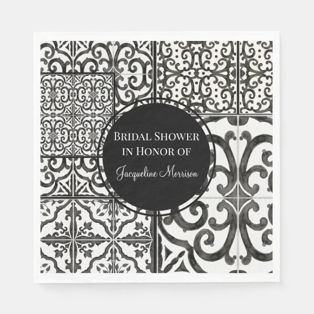 Black n White Tile Pattern Modern Farmhouse Bridal Napkin (Front)