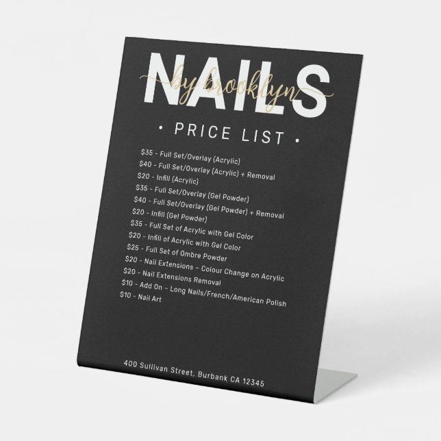 Black Nail Salon Price List Menu Pedestal Sign (Front)