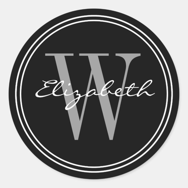 Black Name Monogram Envelope Seals (Front)