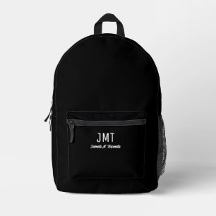 Black Name Monogram Printed Backpack