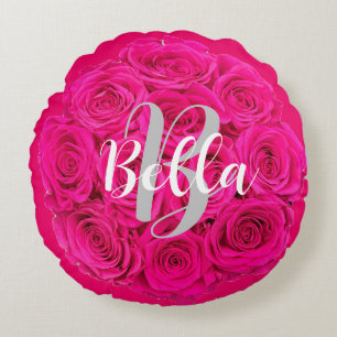 Black Name Personalised Pink Round Cushion