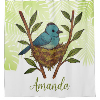 Black-Naped Monarch Nestled Among the Leaves Shower Curtain