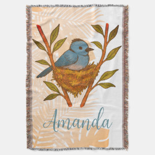 Black-Naped Monarch Nestled Among the Leaves Throw Blanket
