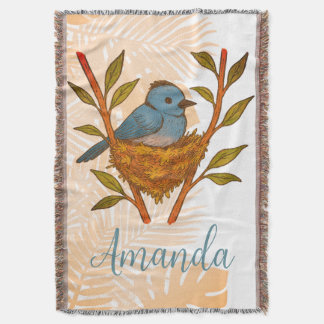 Black-Naped Monarch Nestled Among the Leaves Throw Blanket