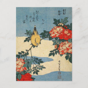 Black-naped Oriole and China Rose (by Hokusai) Postcard