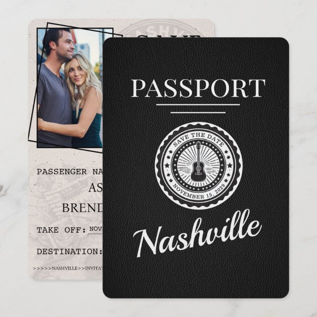 Black Nashville Passport Save The Date (Front/Back)