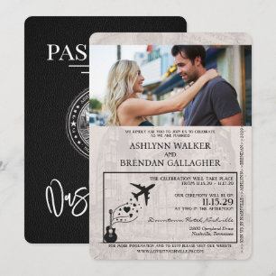 Black Nashville Passport Wedding Invitation