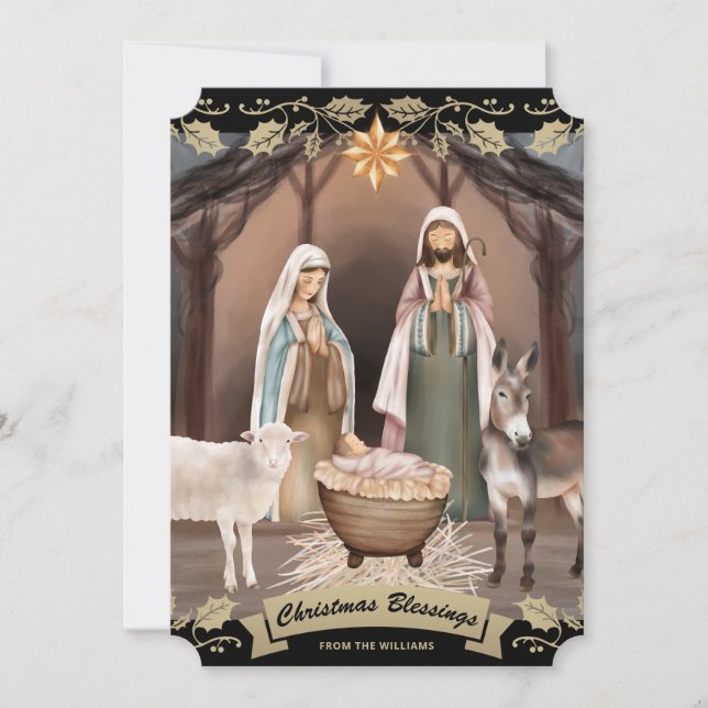 Black Nativity Scene Christian Christmas Holiday Card (Front)