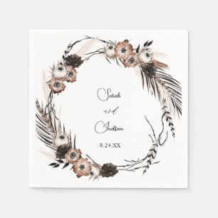 Black & Natural Floral Boho Name Napkin