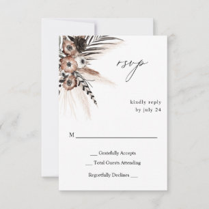 Black & Natural Floral Boho no Meal RSVP 2 Card