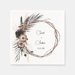 Black & Natural Floral Boho Rustic Name V2 Napkin