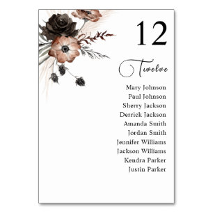 Black & Natural Floral Boho Table Seating Chart Number
