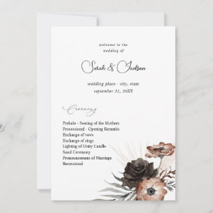 Black & Natural Floral Boho Wedding Program 2 Invitation