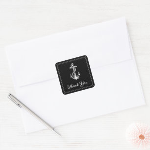 Black Nautical Anchor Thank You Stickers