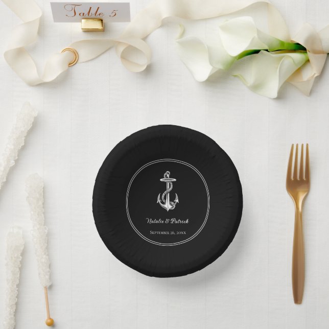 Black Nautical Anchor Wedding Paper Bowls Paper Plate (Wedding)