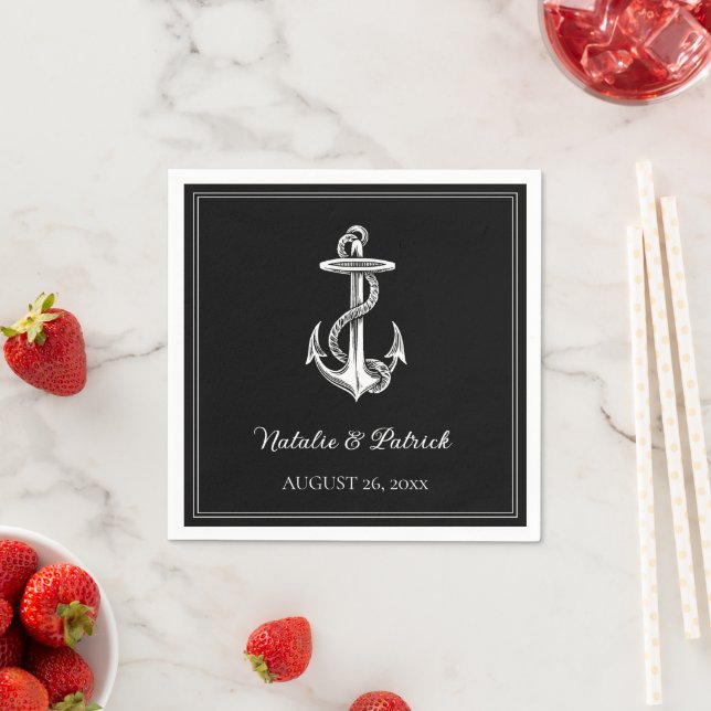Black Nautical Anchor Wedding Paper Napkins (Insitu)