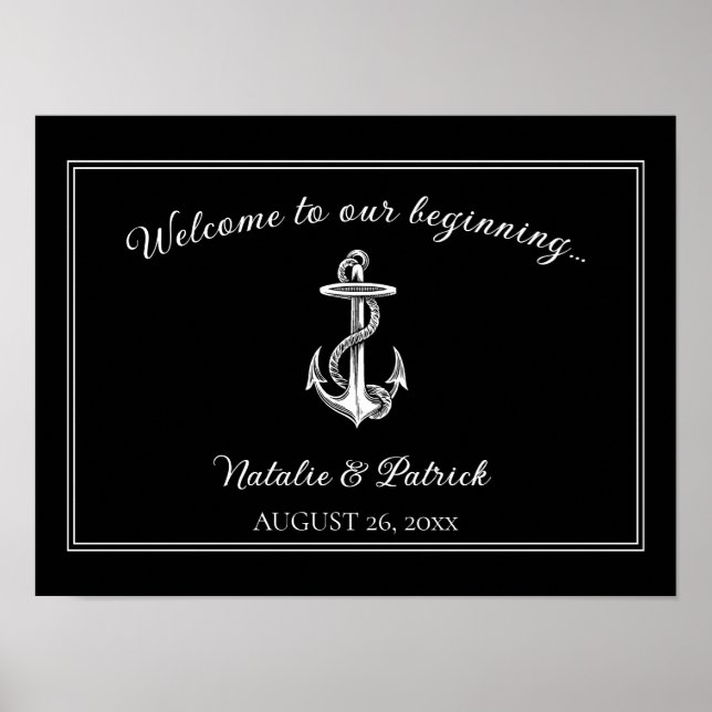 Black Nautical Anchor Wedding Poster (Front)