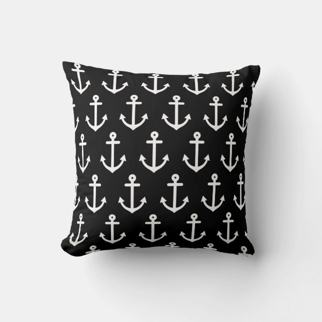 Black Nautical Anchors Cushion (Front)