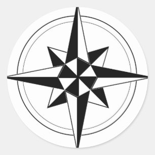 Black Nautical Compass Classic Round Sticker