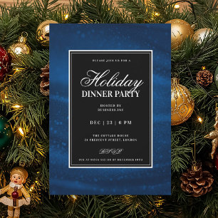 Black & Navy Blu Sequins Xmas Holiday Dinner Party Invitation