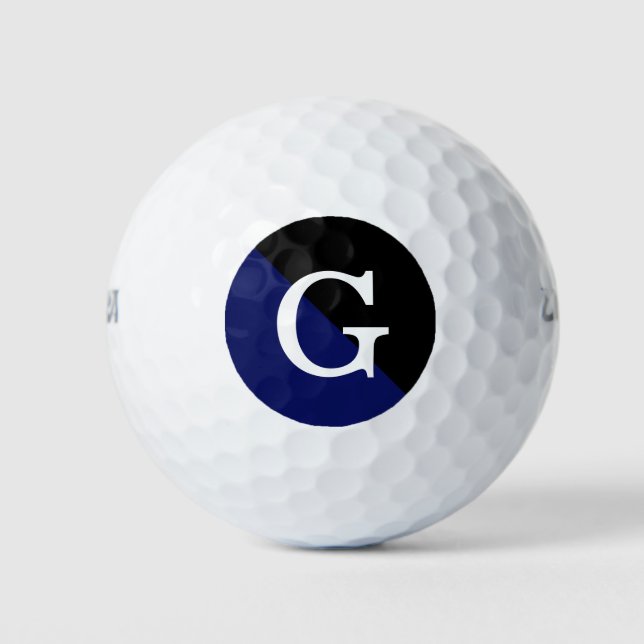 Black Navy Blue 2 Tone Diag Initial Monogram Golf Balls (Front)