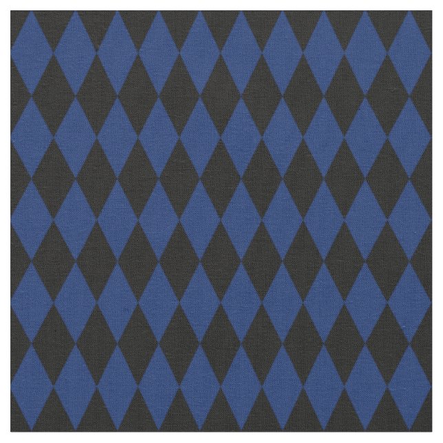 Black & Navy Blue Harlequin Diamonds Fabric (Close Up)