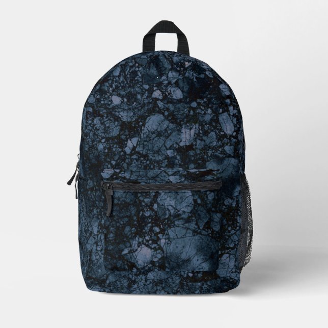 Black & Navy Blue Marble Texture  Printed Backpack (Front)