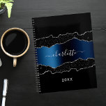 Black navy blue silver agate marble name 2023 planner<br><div class="desc">Black,  navy blue and faux silver,  agate,  marble stone print as background. Personalize and add your name and a year. The name is written with a modern hand lettered style script.</div>