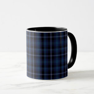 Black Navy Blue White Small Tartan Plaid Mug
