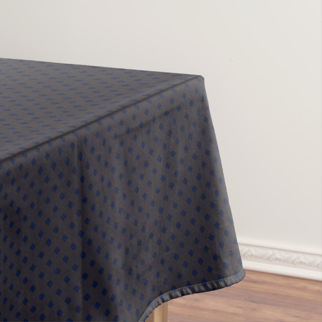 Black Navy Diamond Polka Dots Chic Elegant Cotton Tablecloth (In Situ)