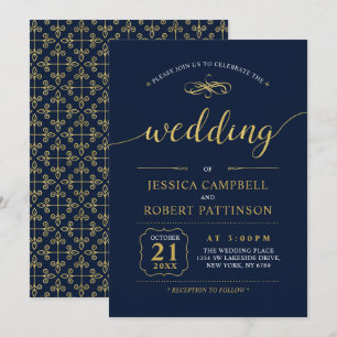Black & Navy   Elegant Classic Wedding Ceremony Invitation