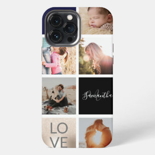 Black navy gold monogram love photo collage grid iPhone 13 pro max case