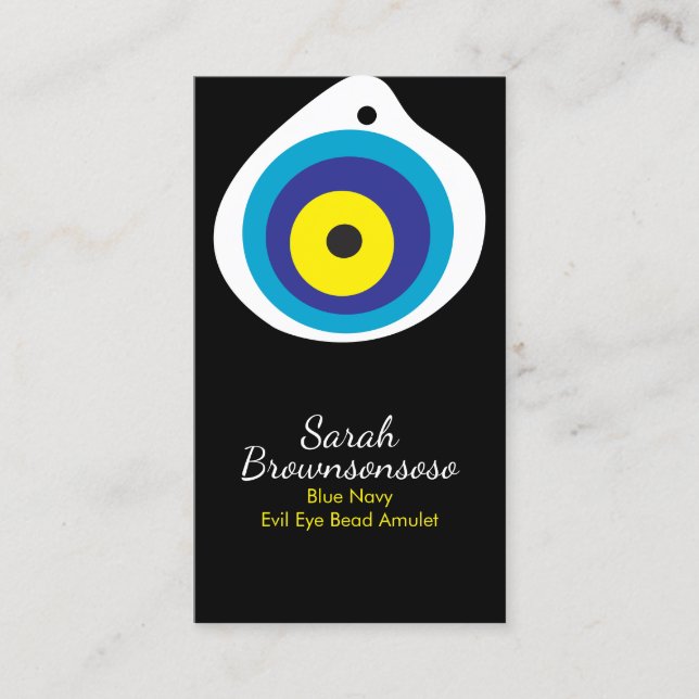 BLACK Navy Yellow Evil Eye Bead Amulet Business Card (Front)