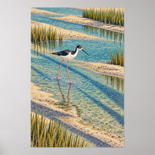 Black-necked Stilt in a Pointillist South Texas Ma Poster