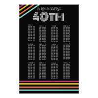 Black & Neon 40th Retro Stripe Seating Chart