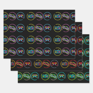 Black & Neon Gamer Collection Wrapping Paper Sheet