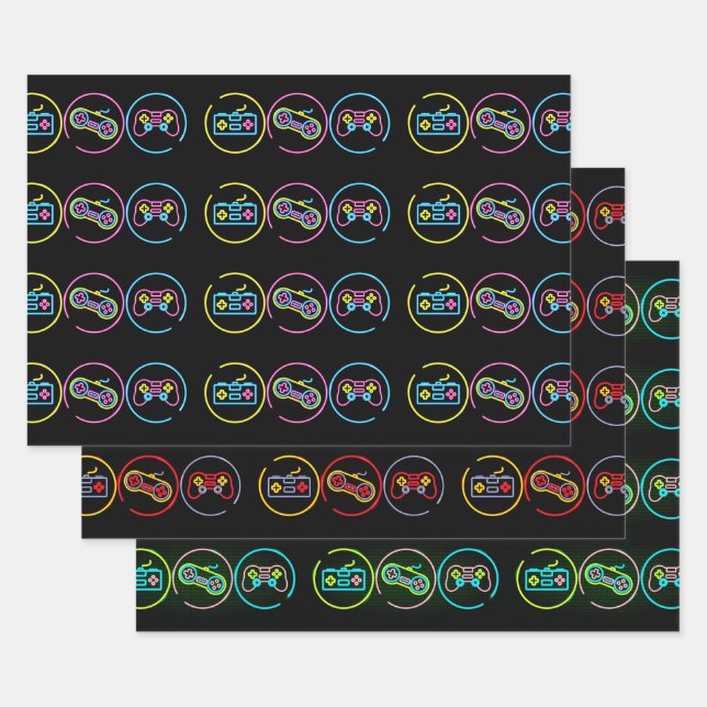 Black & Neon Gamer Collection Wrapping Paper Sheet (Set)