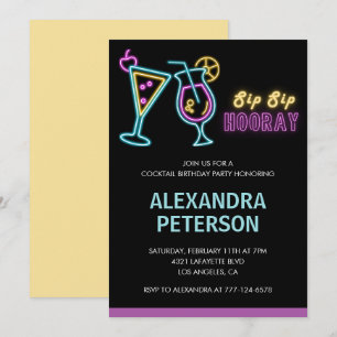 Black Neon Glow Cocktail 41st birthday Invitation