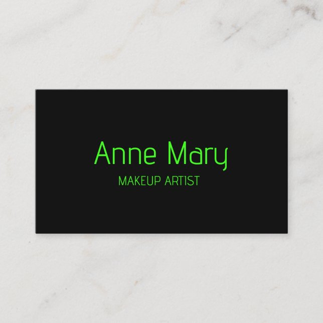Black Neon Green Bright Script Makeup Artist Salon Business Card (Front)