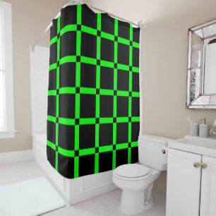 Black & Neon Green Grid Pattern Shower Curtain